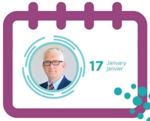 Calendar icon with picture of speaker - January 17 event